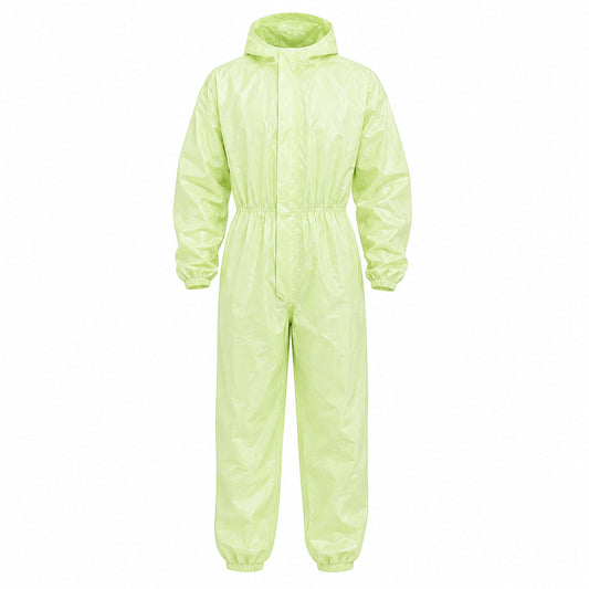 Green hooded coverall product display on white background