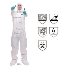 30203 Type 4/5/6 Disposable Microporous Non-Woven Safety Protective Coverall Biosecurity Suit With High Chemical Resistance
