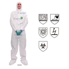 30203 Type 4/5/6 Disposable Microporous Non-Woven Safety Protective Coverall Biosecurity Suit With High Chemical Resistance