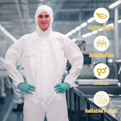 30203 Type 4/5/6 Disposable Microporous Non-Woven Safety Protective Coverall Biosecurity Suit With High Chemical Resistance
