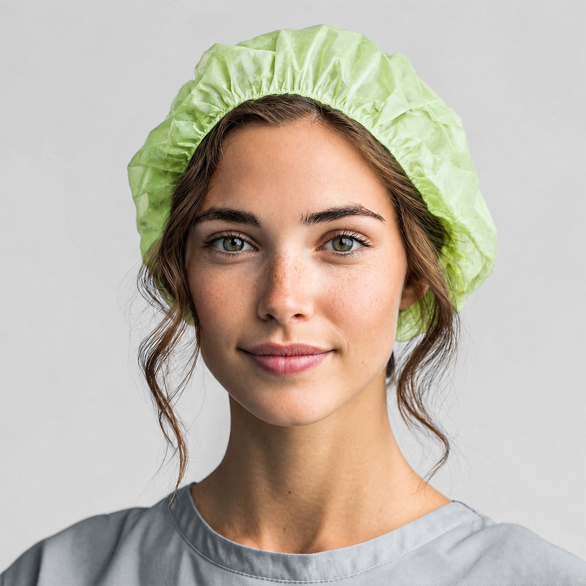 Disposable PLA/PBAT hair cover application view for routine hygiene programs