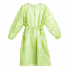 Green PLA/PBAT disposable isolation gown front view on white background