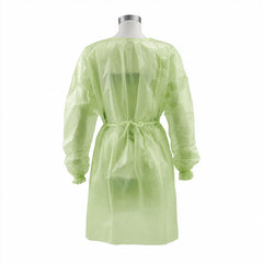Back view of green PLA/PBAT isolation gown on mannequin