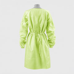 Rear mannequin view of green isolation gown