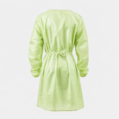 Back view of green isolation gown on mannequin
