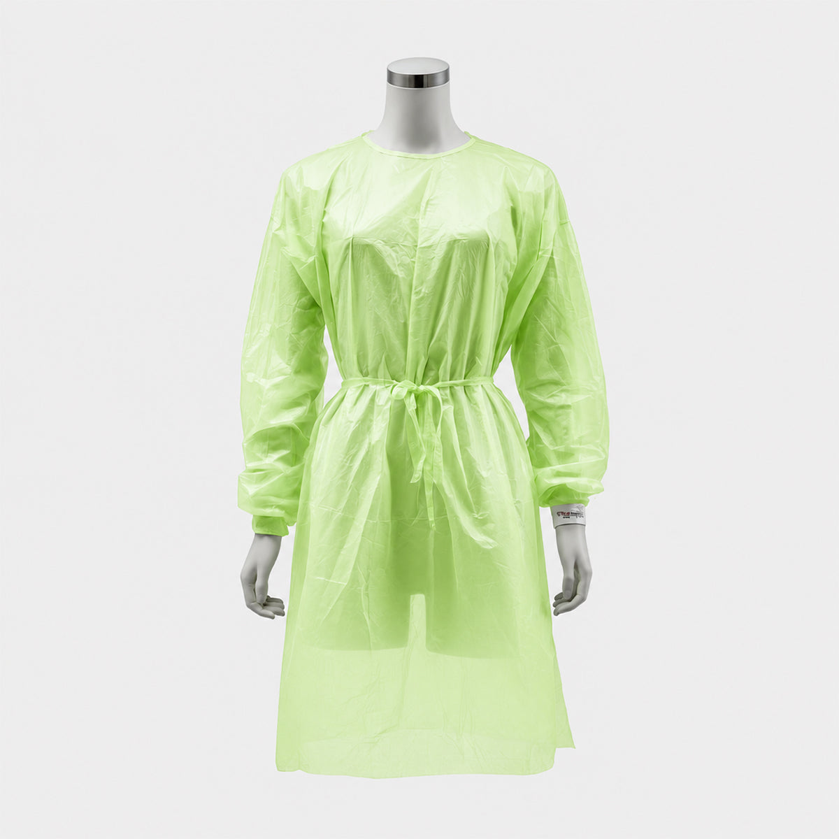 PLA/PBAT disposable isolation gown displayed on mannequin