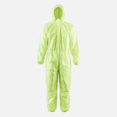 Green disposable protective coverall full front product view