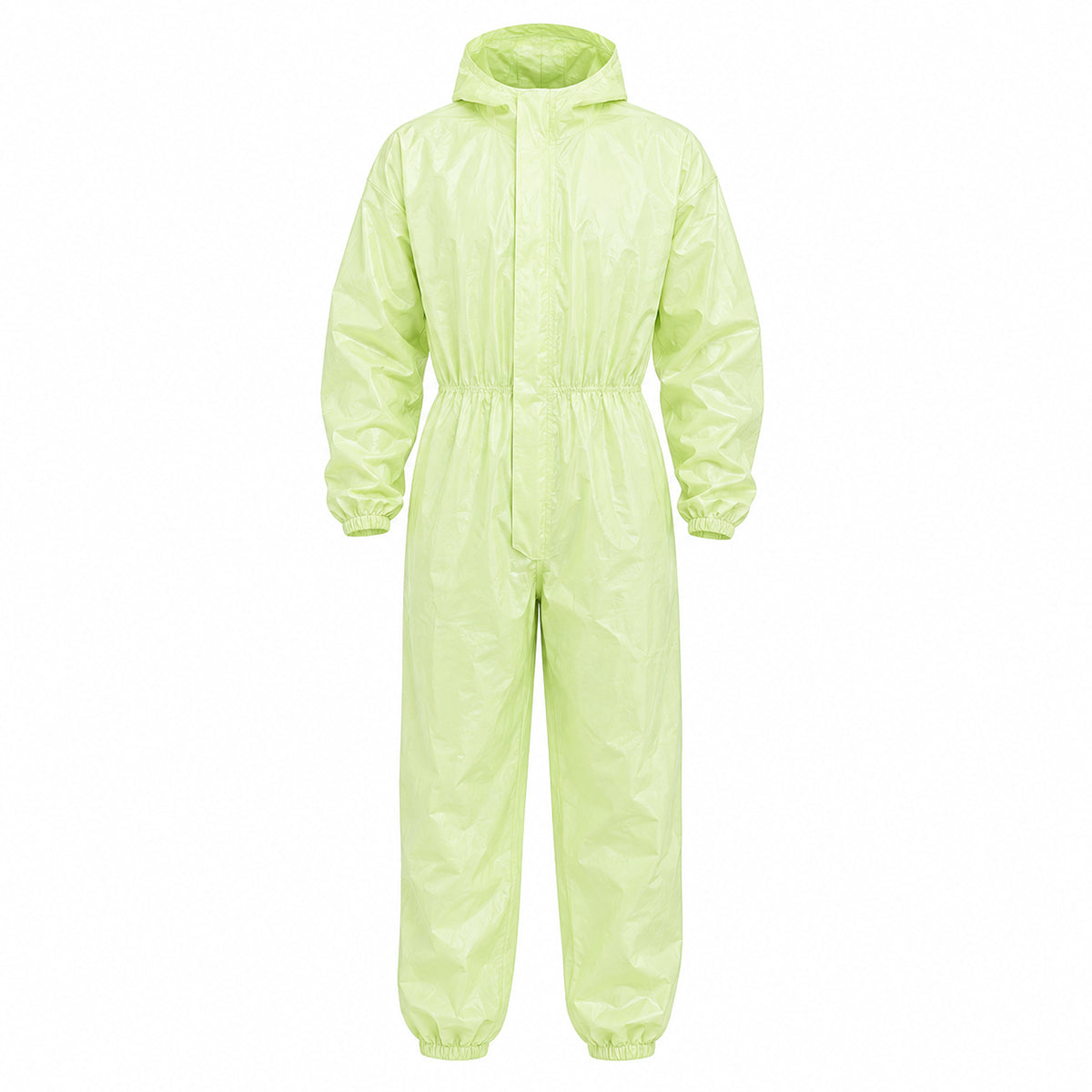 Green hooded coverall product display on white background