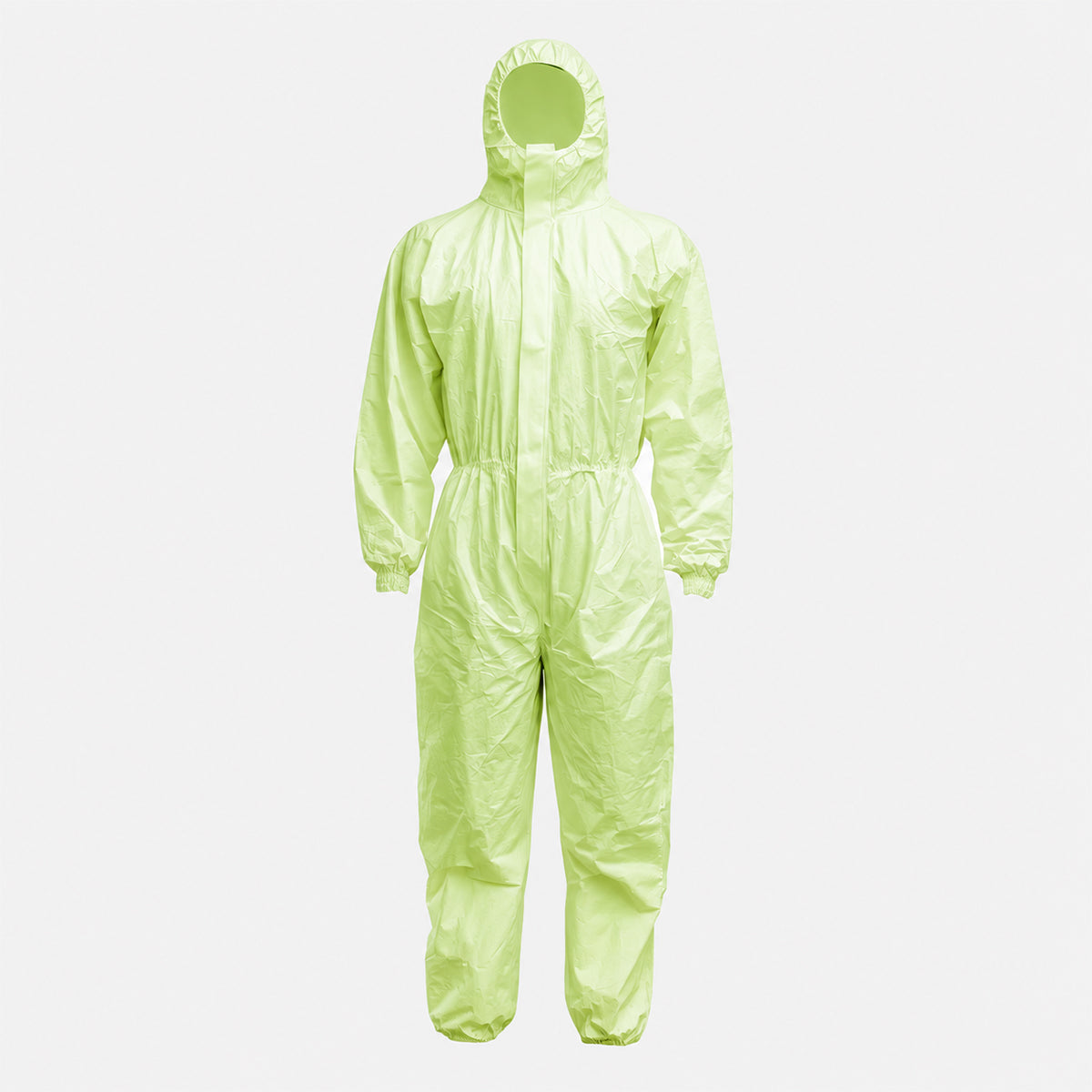 PLA/PBAT hooded protective coverall front view on white