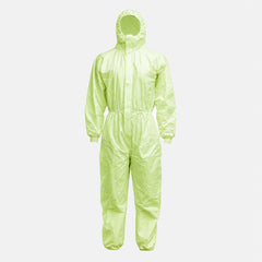 PLA/PBAT hooded protective coverall front view on white