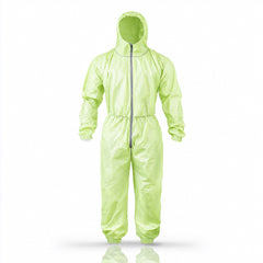 Green microporous coverall front display on white