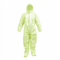 Green hooded disposable coverall full-body fit view