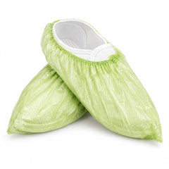 Green elastic ankle shoe covers product view on white
