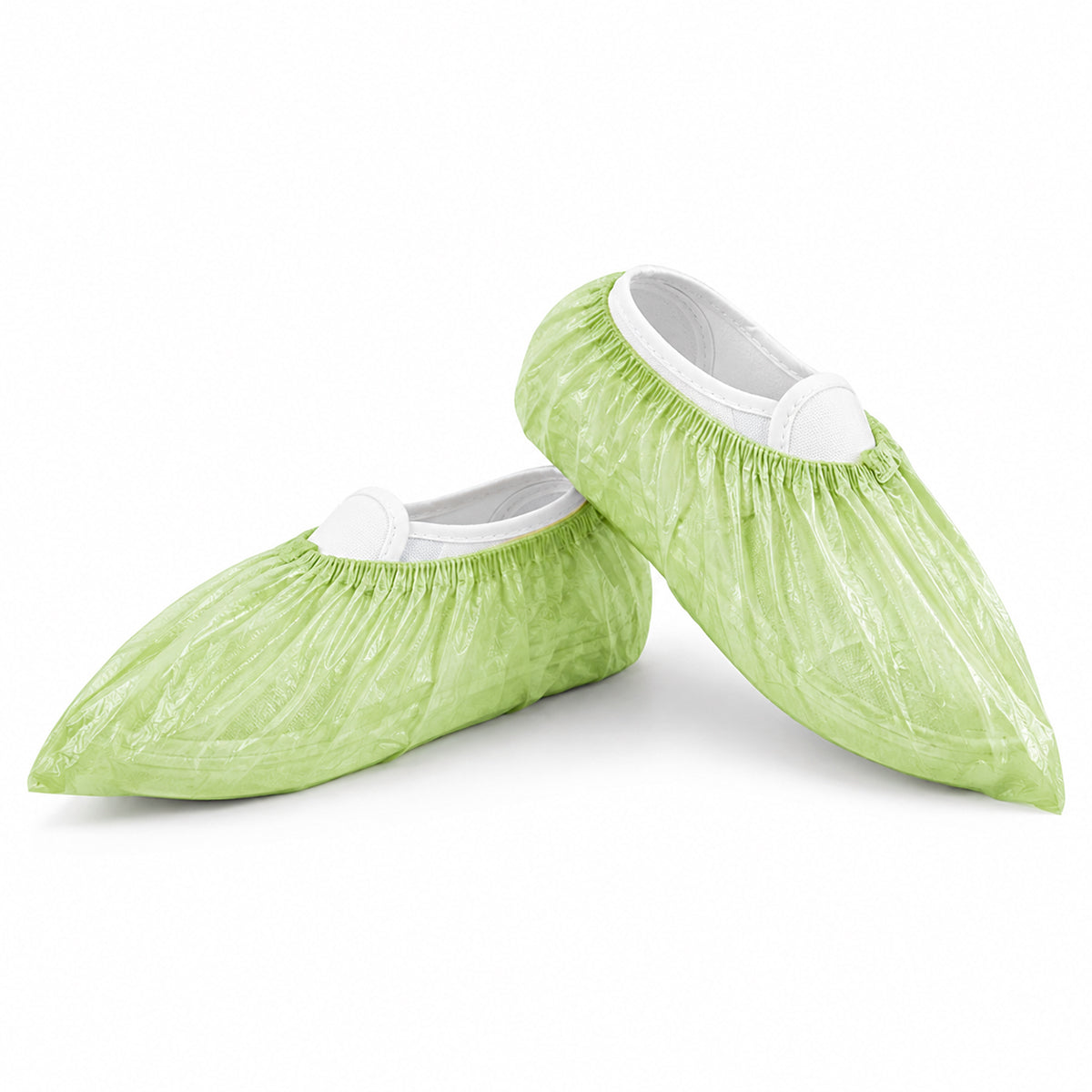 Low-profile green shoe covers on white background