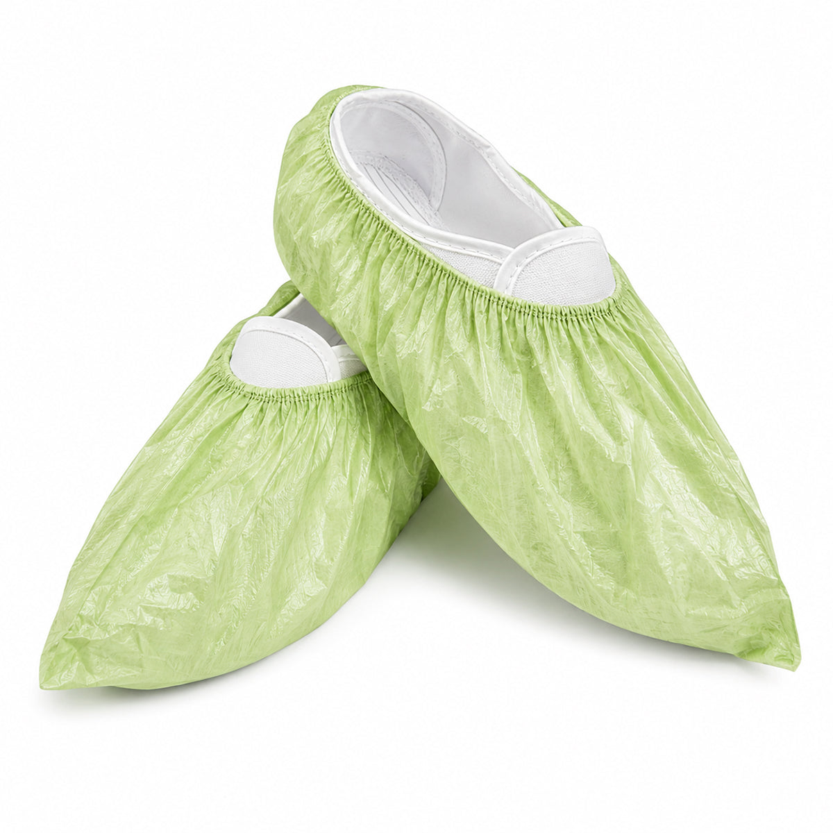 Green microporous shoe covers with elastic ankle cuffs