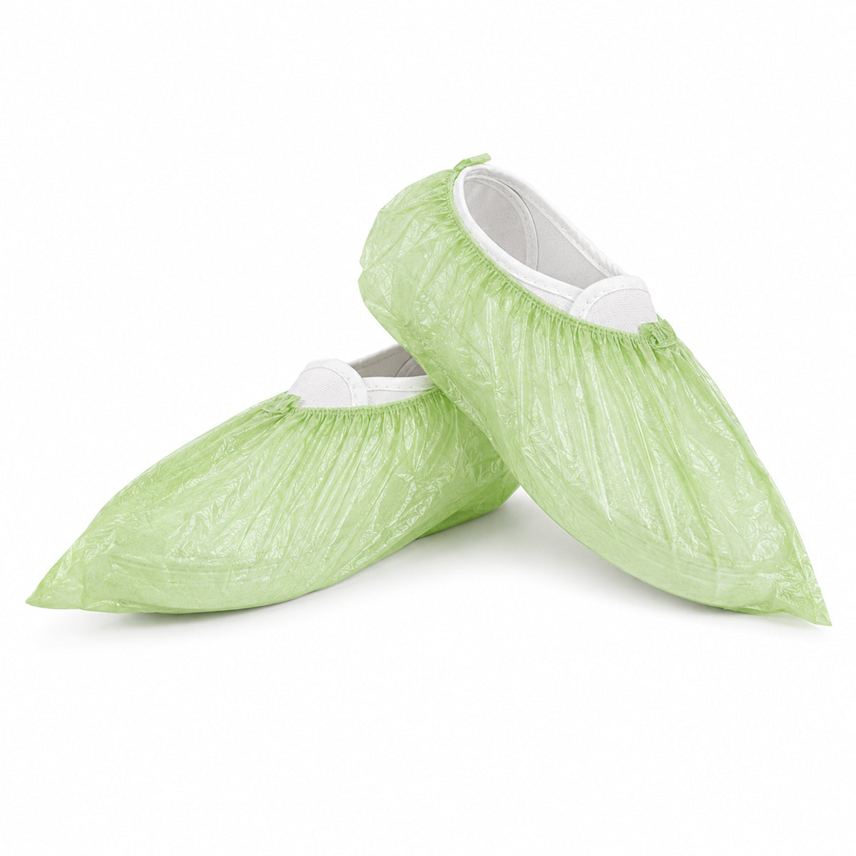Green disposable shoe covers side profile on white