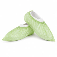 Green disposable shoe covers side profile on white