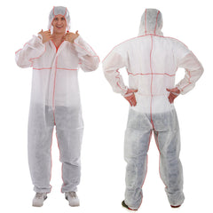 30303 SMS 45g Disposable Protective Biosecurity Suit Water-Proof PP Nonwoven Coveralls with Elastic Cuffs Ankles Safety Clothing