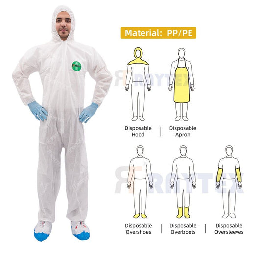 OEM Customized Size Disposable Sanitary Work Clothes Coverall Suit with Hood Full Body Protection PPE Safety Clothing