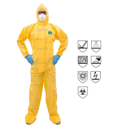 RAYCHEM 4500 PPE Disposable Industrial Safety Coverall Microporous SMS Type Protective PE Biosecurity Suit 3B/4B/5B/6B Sizes