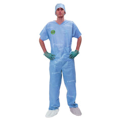 Raytex Unisex Scrub Sets SMS Non Woven Material Surgical Doctor Nurse Short Sleeve V-Neck Tops Pants Hospital Use OEM Service
