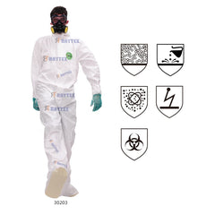 30203 Type 4/5/6 Disposable Microporous Non-Woven Safety Protective Coverall Biosecurity Suit With High Chemical Resistance