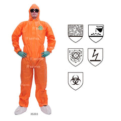 30203 Type 4/5/6 Disposable Microporous Non-Woven Safety Protective Coverall Biosecurity Suit With High Chemical Resistance