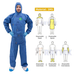 SMS 45g Protective Coverall with Hood 30303 Water-Proof Designed to Shield against Light Liquids and Hazardous Dusts